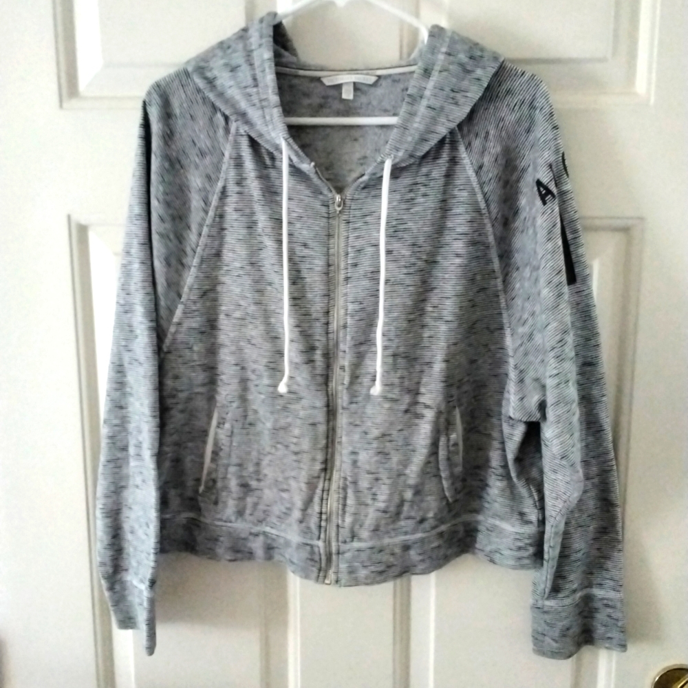 Victoria's Secret zippered hoodie, size Large, gray and white